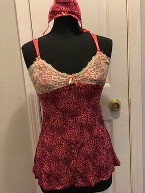 Vintage Native Intimates Y2K Style Hot Pink Leopard Print Chemise